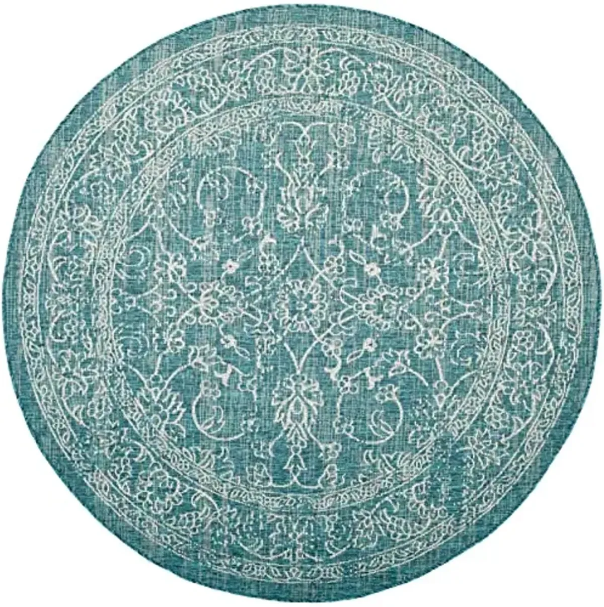 SAFAVIEH Washable Rug Outdoor Courtyard Collection - 6'7" Round, Turquoise, Non-Shedding & Easy Cleaning, Ideal for Patio, Backyard, Mudroom (CY8680-37221)