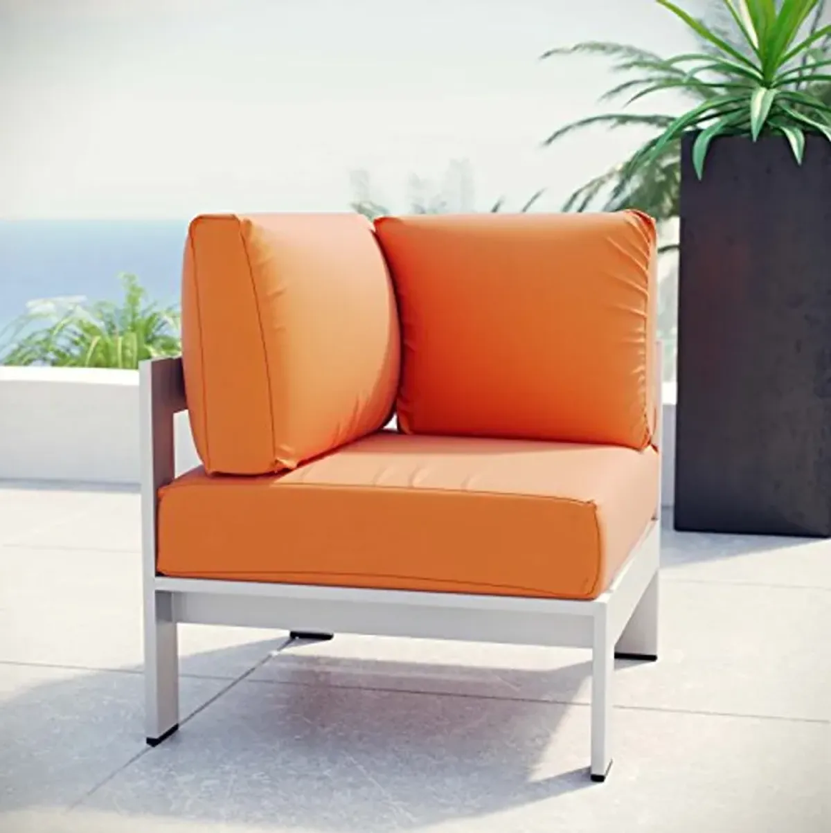 Modway Shore Aluminum Outdoor Patio Corner Chair in Silver Orange