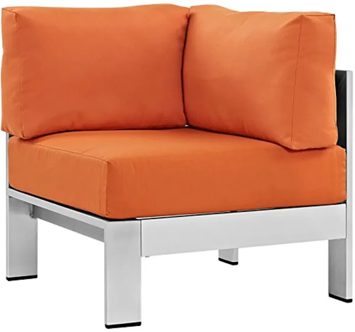 Modway Shore Aluminum Outdoor Patio Corner Chair in Silver Orange