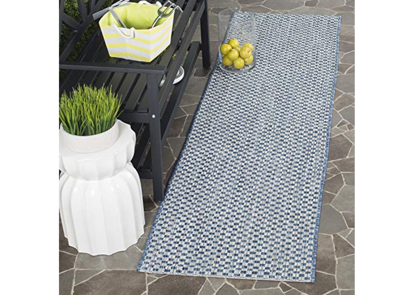 SAFAVIEH Courtyard Collection 2'3" x 8' Blue/Light Grey CY8653 Indoor-Outdoor Waterproof Easy-Cleaning Patio Backyard Mudroom Runner-Rug