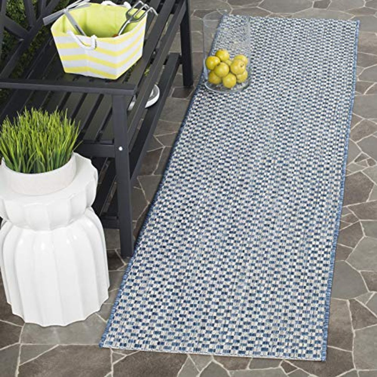 SAFAVIEH Courtyard Collection 2'3" x 8' Blue/Light Grey CY8653 Indoor-Outdoor Waterproof Easy-Cleaning Patio Backyard Mudroom Runner-Rug