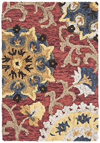 SAFAVIEH Blossom Collection 2' x 3' Red / Multi BLM401C Handmade Premium Wool Accent Rug