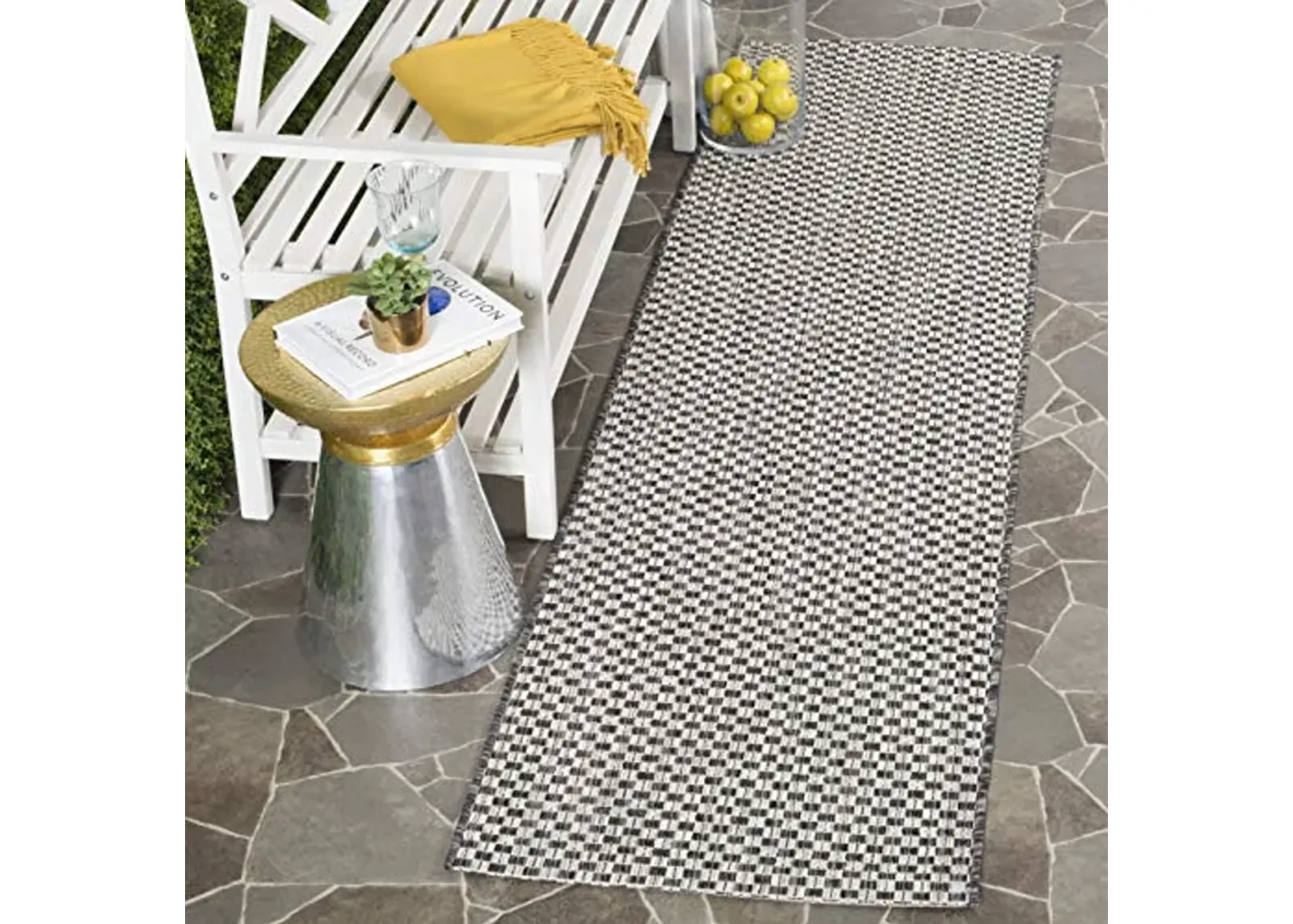 SAFAVIEH Courtyard Collection 2'3" x 12' Black/Light Grey CY8653 Indoor/ Outside Waterproof Easy cleansingPatio Backyard Mudroom Runner Mat