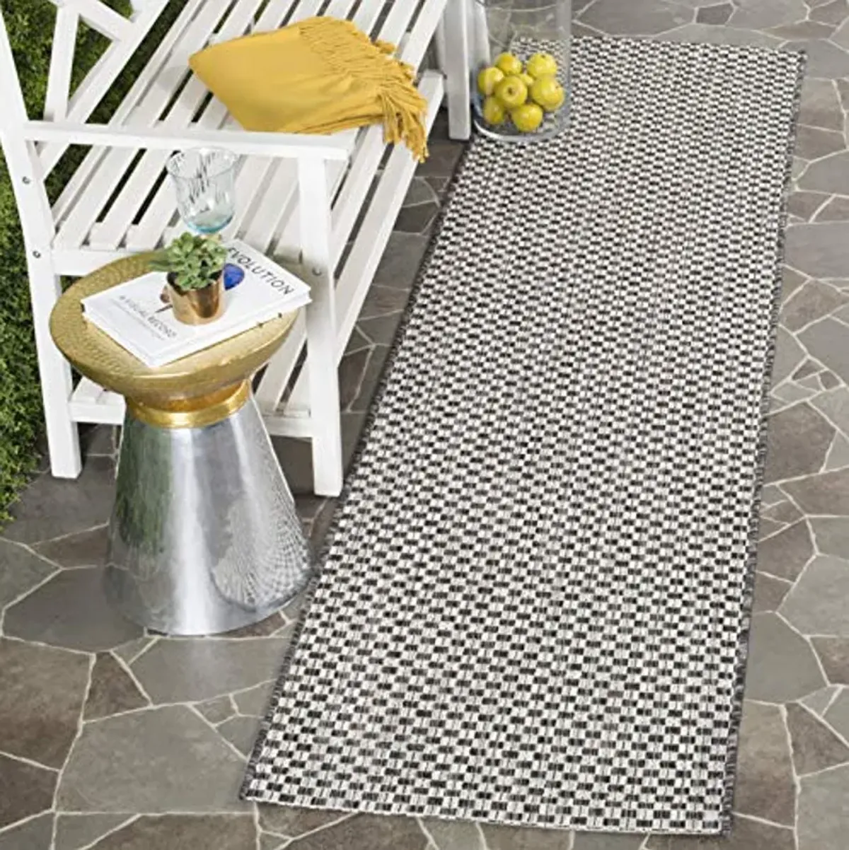 SAFAVIEH Courtyard Collection 2'3" x 12' Black/Light Grey CY8653 Indoor/ Outside Waterproof Easy cleansingPatio Backyard Mudroom Runner Mat