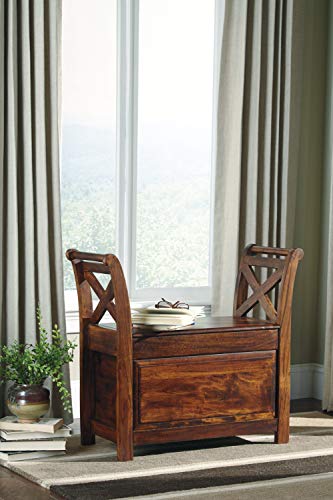 Signature Design by Ashley Abbonto Traditional Accent Bench with Storage Under Seat, Brown