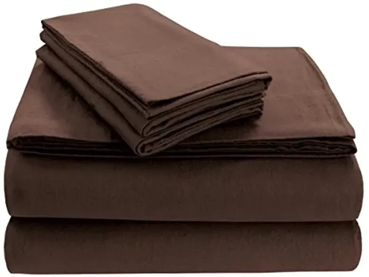 Tribeca Living Solid 5 oz Flannel Extra Deep Pocket Sheet Set, Queen, Chocolate