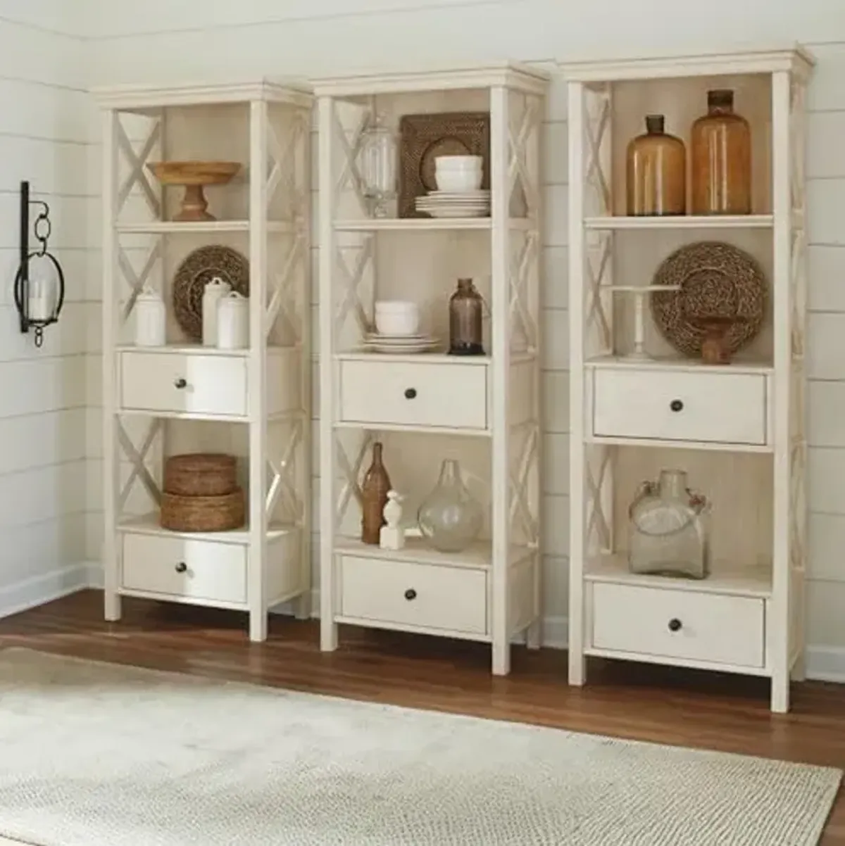 Signature Design by Ashley Bolanburg Cottage Chic Display Cabinet or Bookcase, Antique White