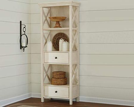 Signature Design by Ashley Bolanburg Cottage Chic Display Cabinet or Bookcase, Antique White