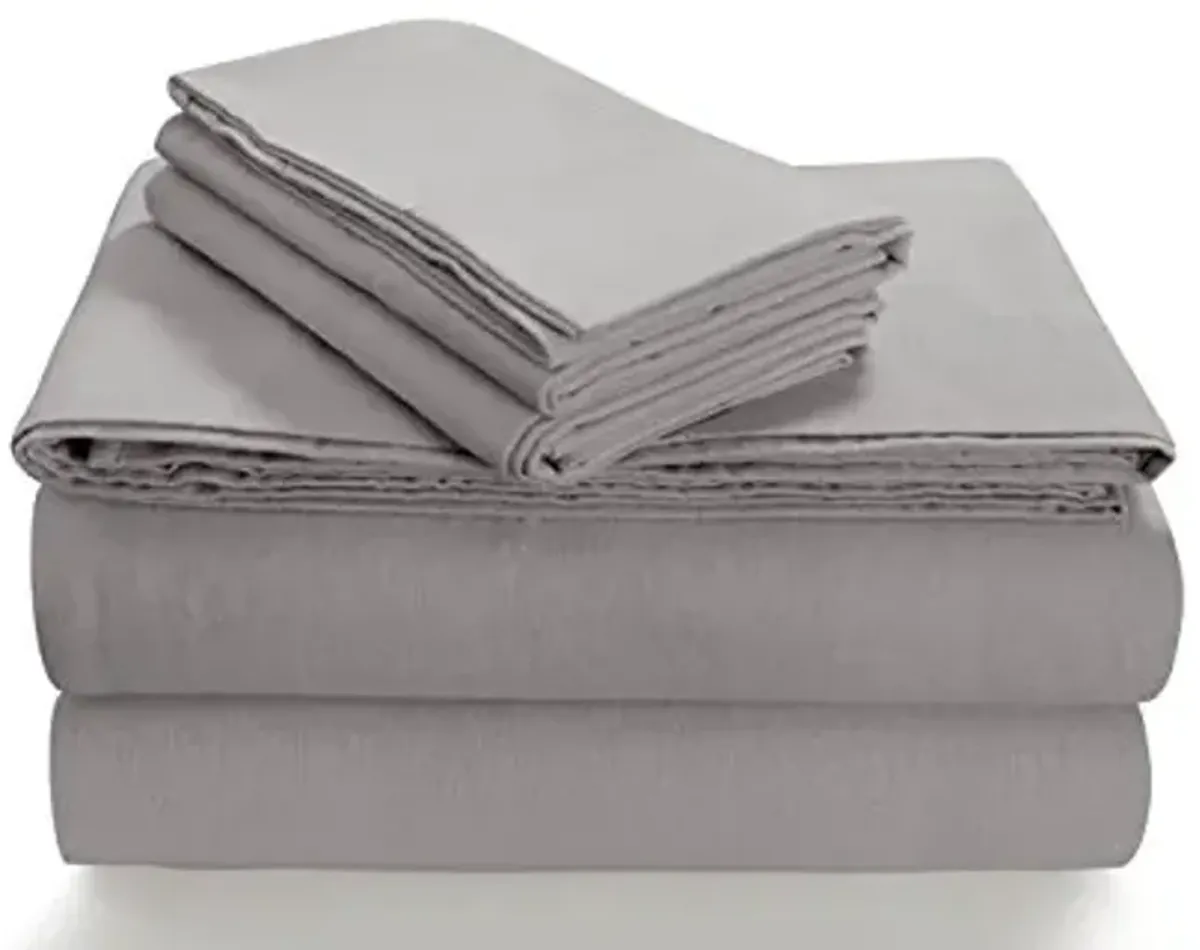 Tribeca Living Solid 5 oz Flannel Extra Deep Pocket Sheet Set, King, Silver Grey