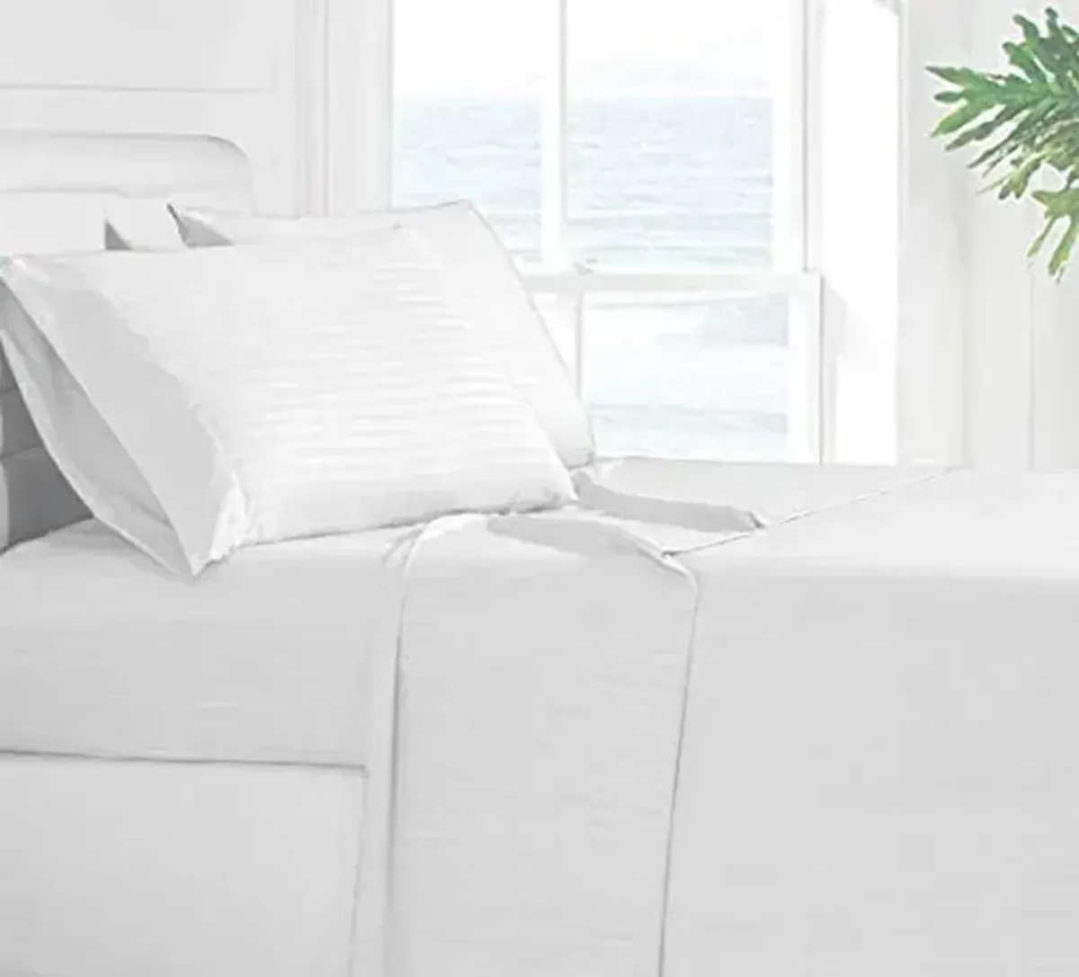 SlumberWell Bedding Bed Sheet Set - 4 Piece California King Bedding - 600-Thread-Count 100% Cotton Fabric - Shrinkage & Fade Resistant - Easy Care (California King,White Stripe)