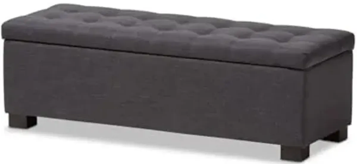 Baxton Studio Roanoke Modern and Contemporary Dark Grey Fabric Upholstered Grid-Tufting Storage Ottoman Bench