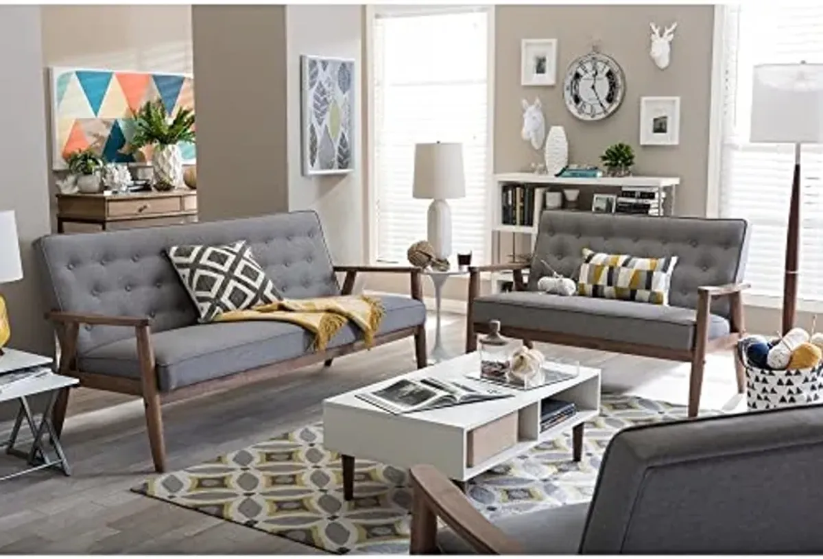 Baxton Studio Sorrento Mid-century Retro Modern Grey Fabric Upholstered Wooden 3 Piece Living room Set