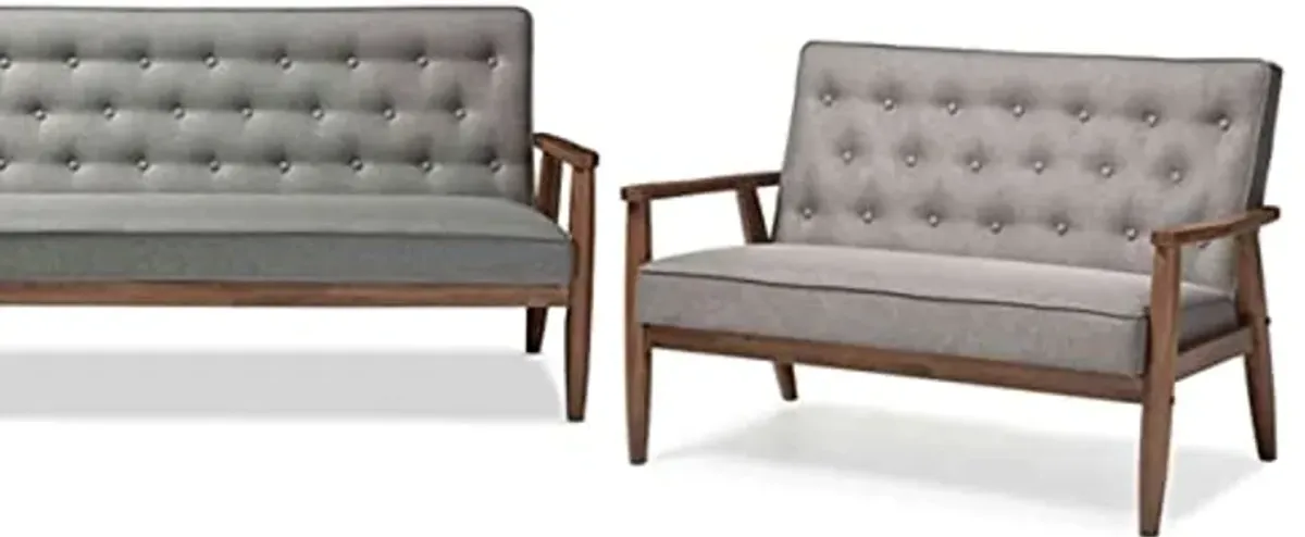 Baxton Studio Sorrento Mid-century Retro Modern Grey Fabric Upholstered Wooden 3 Piece Living room Set