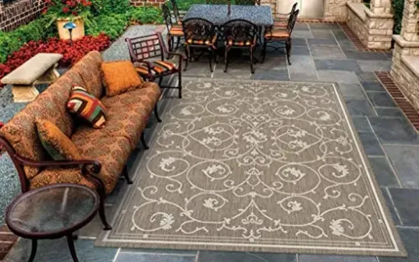 Couristan Recife Indoor Outdoor Rug - Veranda 2'3" x 7'10" Runner in Champagne and Taupe, Floral Scroll, Hose Washable, Pet- Kid Friendly Home Decor for Living Room, Patio Furniture Set, Kitchen