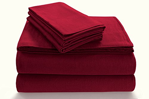 Tribeca Living SOLFL170SSQUDR Solid 5-Ounce Flannel Extra Pocket Sheet Set Queen Deep Red