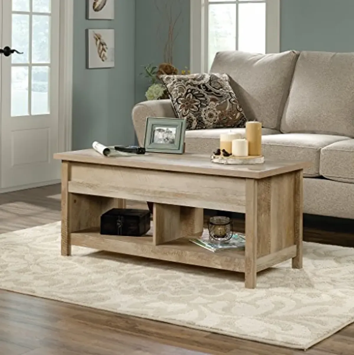 Sauder Cannery Bridge Lift Top Storage Coffe Table for Living Room, L: 43.15" x W: 19.45" x H: 19.02", Lintel Oak