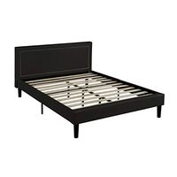 Divano Roma Furniture Classic Deluxe Bonded Leather Low Profile Platform Bed Frame with Nailhead Trim Headboard Design, Twin, Black