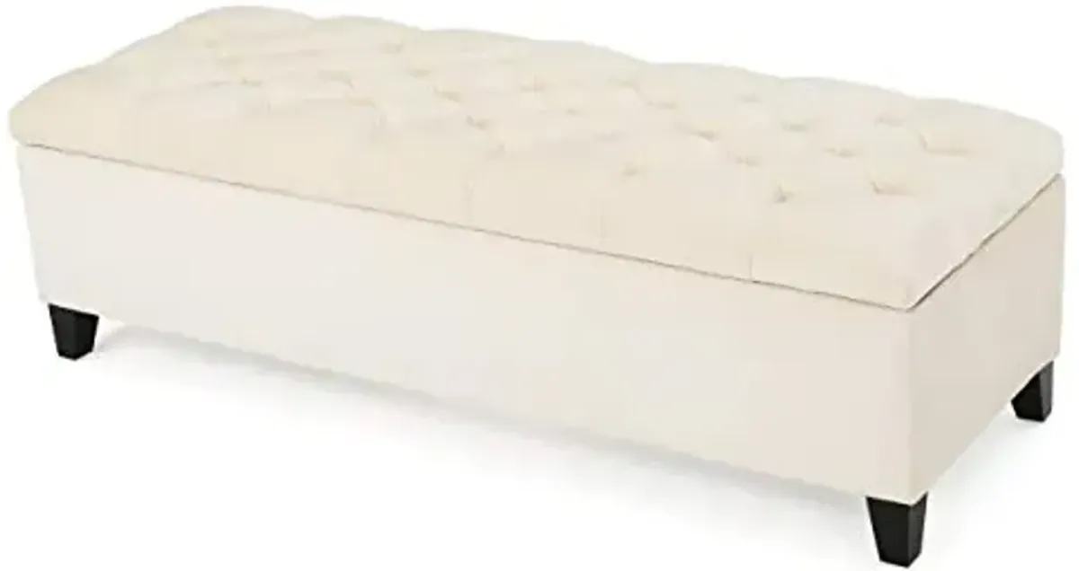 Christopher Knight Home Ottilie Velvet Storage Ottoman, Ivory 17.5”D x 51.0”W x 17.00”H