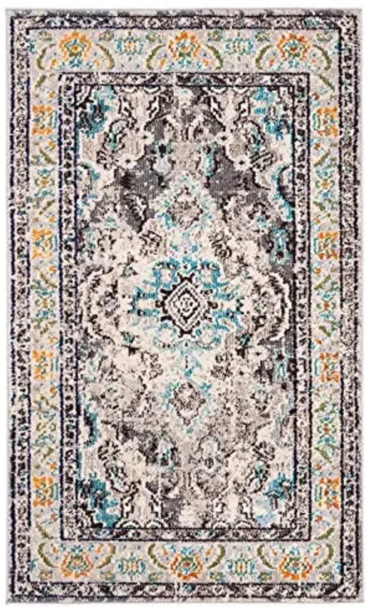 SAFAVIEH Monaco Collection Accent Rug - 3' x 5', Grey & Light Blue, Medallion Distressed Design, Non-Shedding & Easy Care, Ideal for High Traffic Areas in Entryway, Living Room, Bedroom (MNC243G)