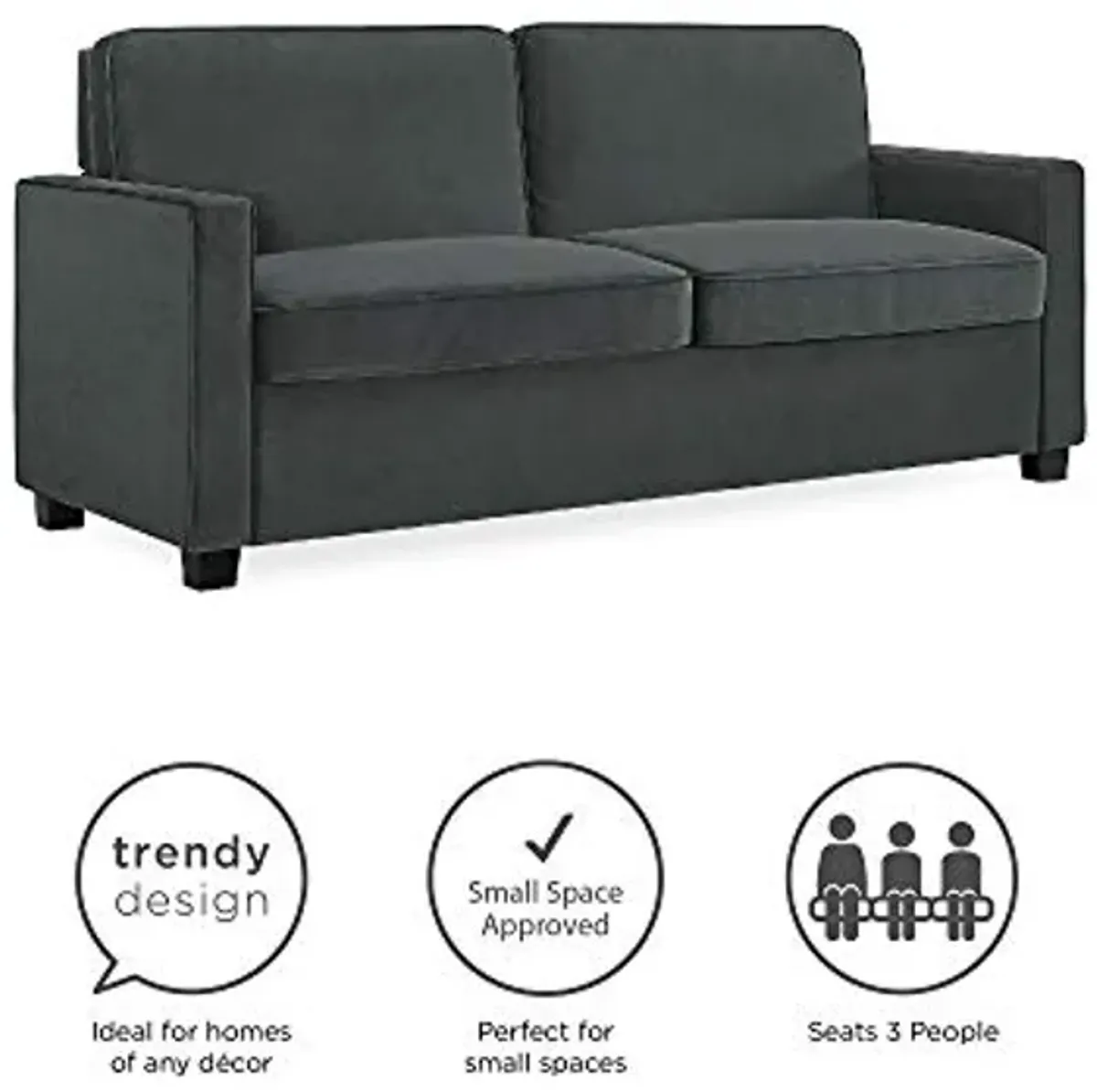 DHP Signature Sleep Casey Velvet Sofa with Memory Foam Mattress, Gray, Queen