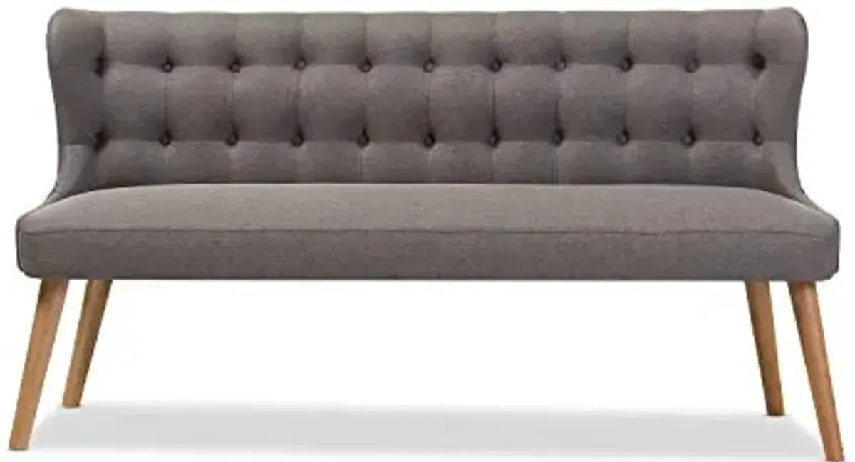 Baxton Studio Melody Mid-Century Modern Grey Fabric and Natural Wood Finishing 3-Seater Settee Bench