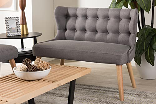 Baxton Studio Melody Tufted Wingback Loveseat in Gray and Light Brown