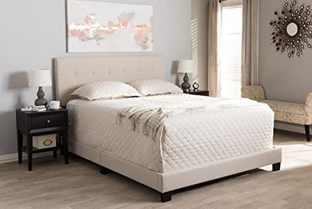 Baxton Studio Brookfield Tufted King Panel Bed in Beige