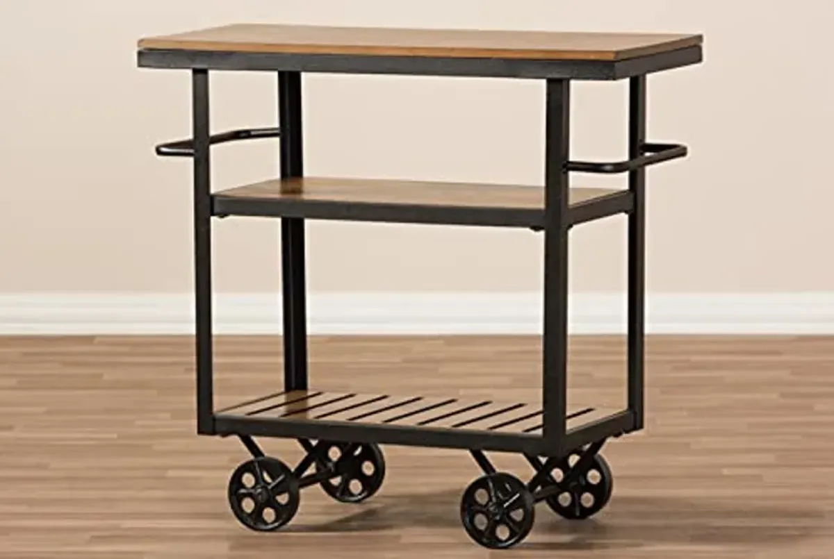 Baxton Studio Kennedy Rustic Industrial Style Mobile Serving Cart