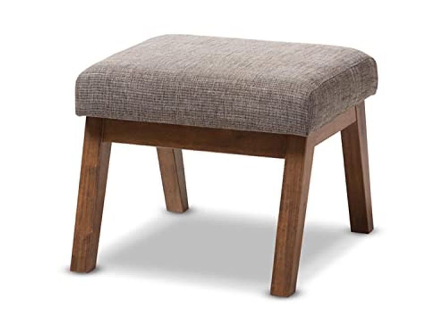 Baxton Studio Aberdeen Upholstered Ottoman in Gravel Gray and Walnut