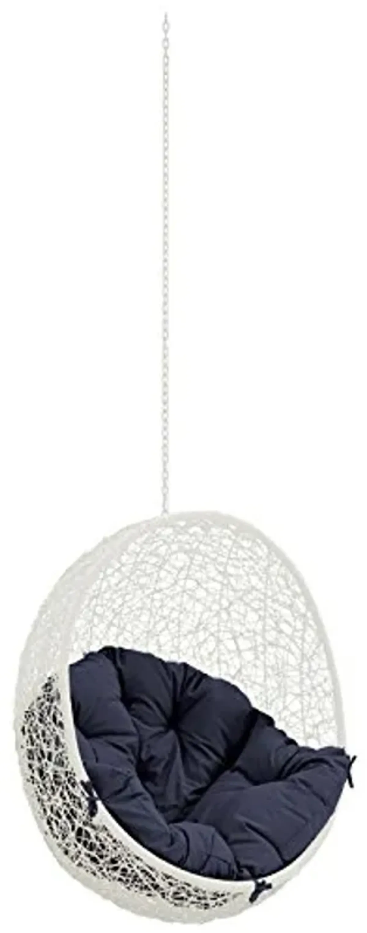 Modway Hide Wicker Rattan Outdoor Patio Swing Chair with Hanging Steel Chain in White Navy