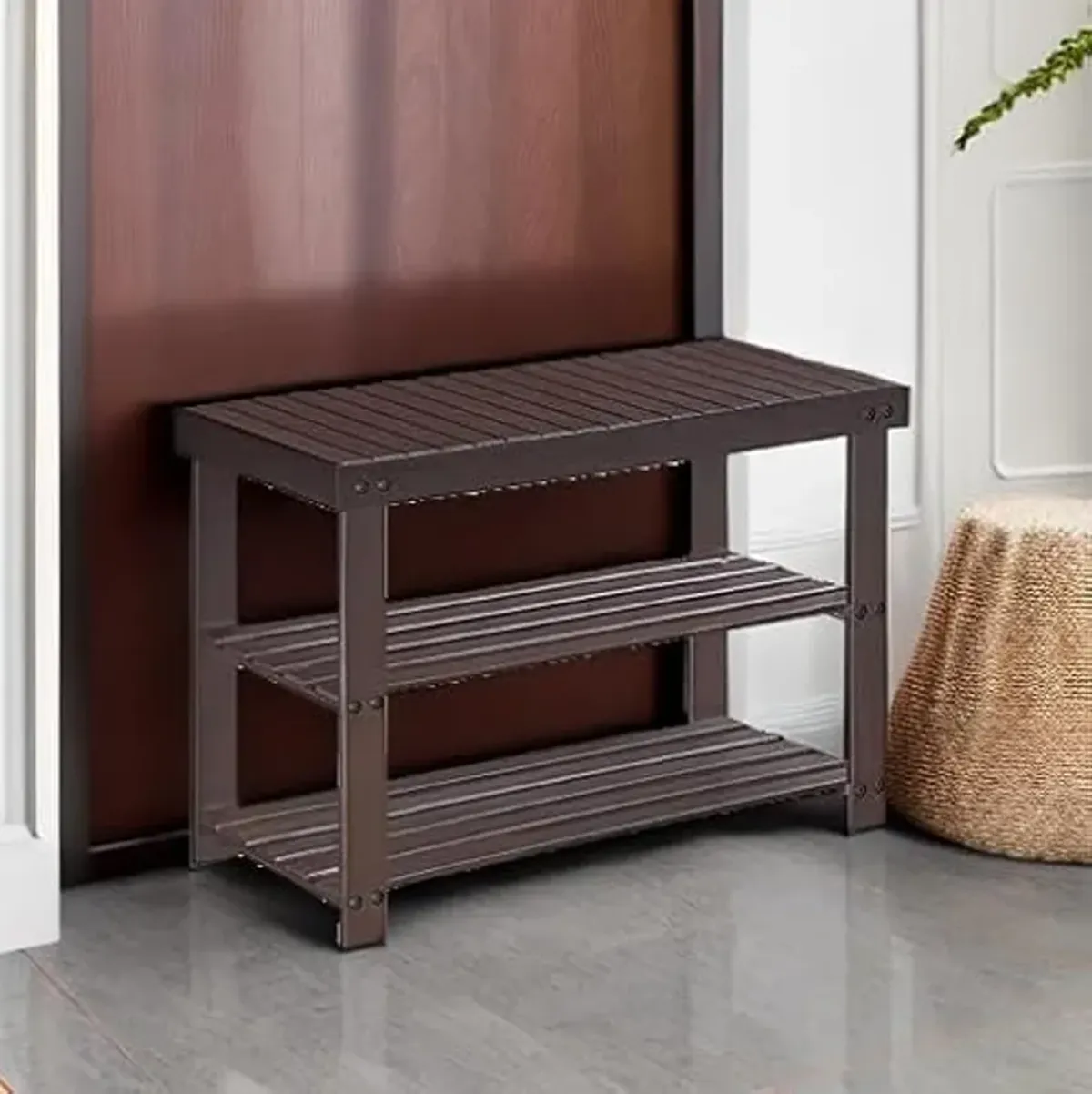 SONGMICS Shoe Rack Bench, 3-Tier Bamboo Shoe Storage Organizer, Entryway Bench, Holds Up to 286 lb, 11.3 x 27.6 x 17.8 Inches, for Entryway Bathroom Bedroom, Brown ULBS04Z