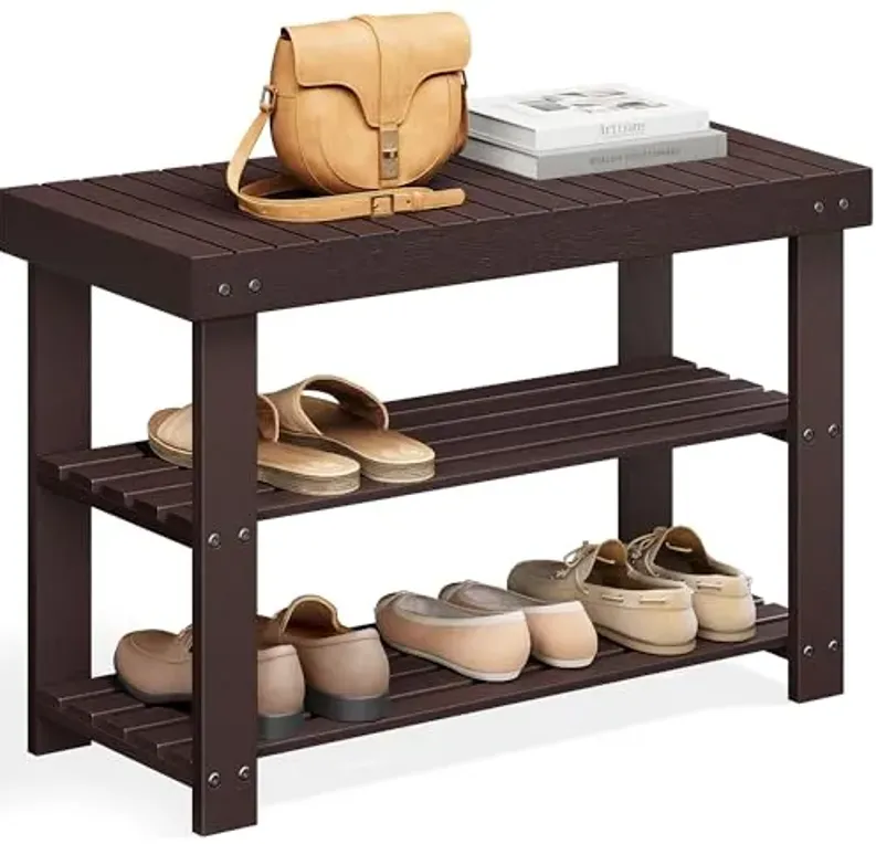SONGMICS Shoe Rack Bench, 3-Tier Bamboo Shoe Storage Organizer, Entryway Bench, Holds Up to 286 lb, 11.3 x 27.6 x 17.8 Inches, for Entryway Bathroom Bedroom, Brown ULBS04Z