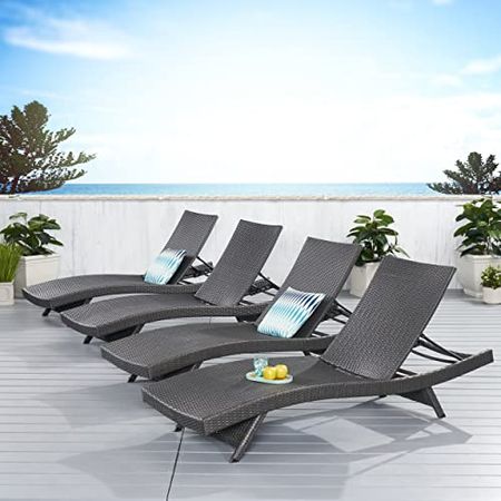 Christopher Knight Home Salem Outdoor Wicker Chaise Lounge Set, 4-Pcs Set, Grey