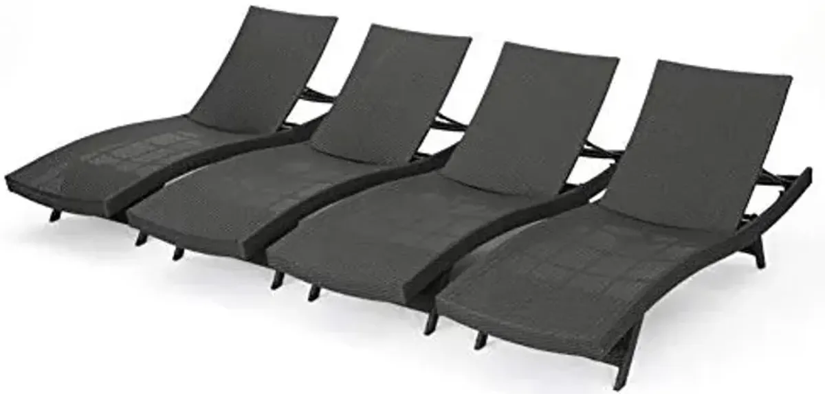 Christopher Knight Home Salem Outdoor Wicker Chaise Lounge Set, 4-Pcs Set, Grey
