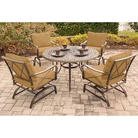 Hanover SUMRNGTDN5PCCST Summer Nights 5 Piece Dining Set with Four Cushioned Rockers and a 48" Cast-top Table Outdoor Furniture, Tan