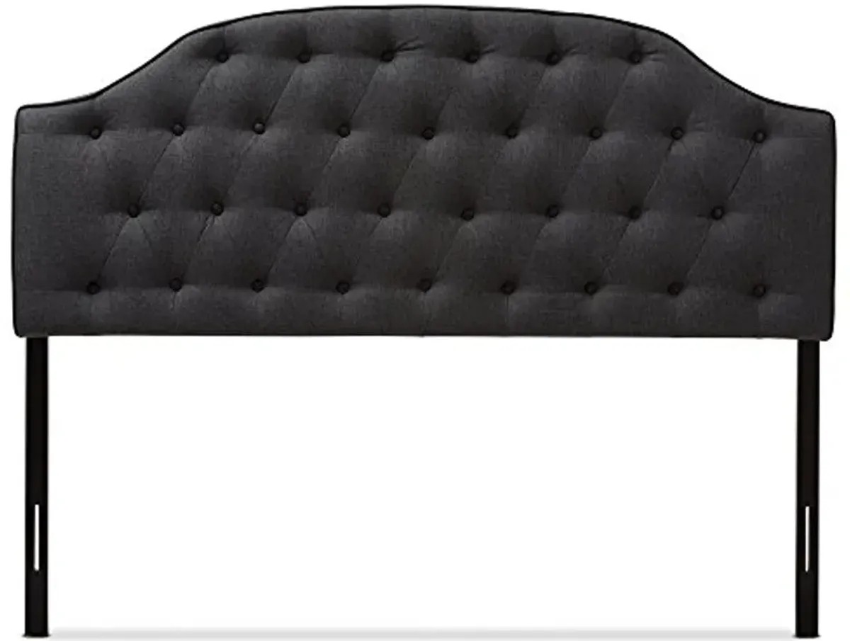 Baxton Studio Elaine Scalloped Buttoned Size Fabric Upholstered Headboard, Queen, Dark Grey