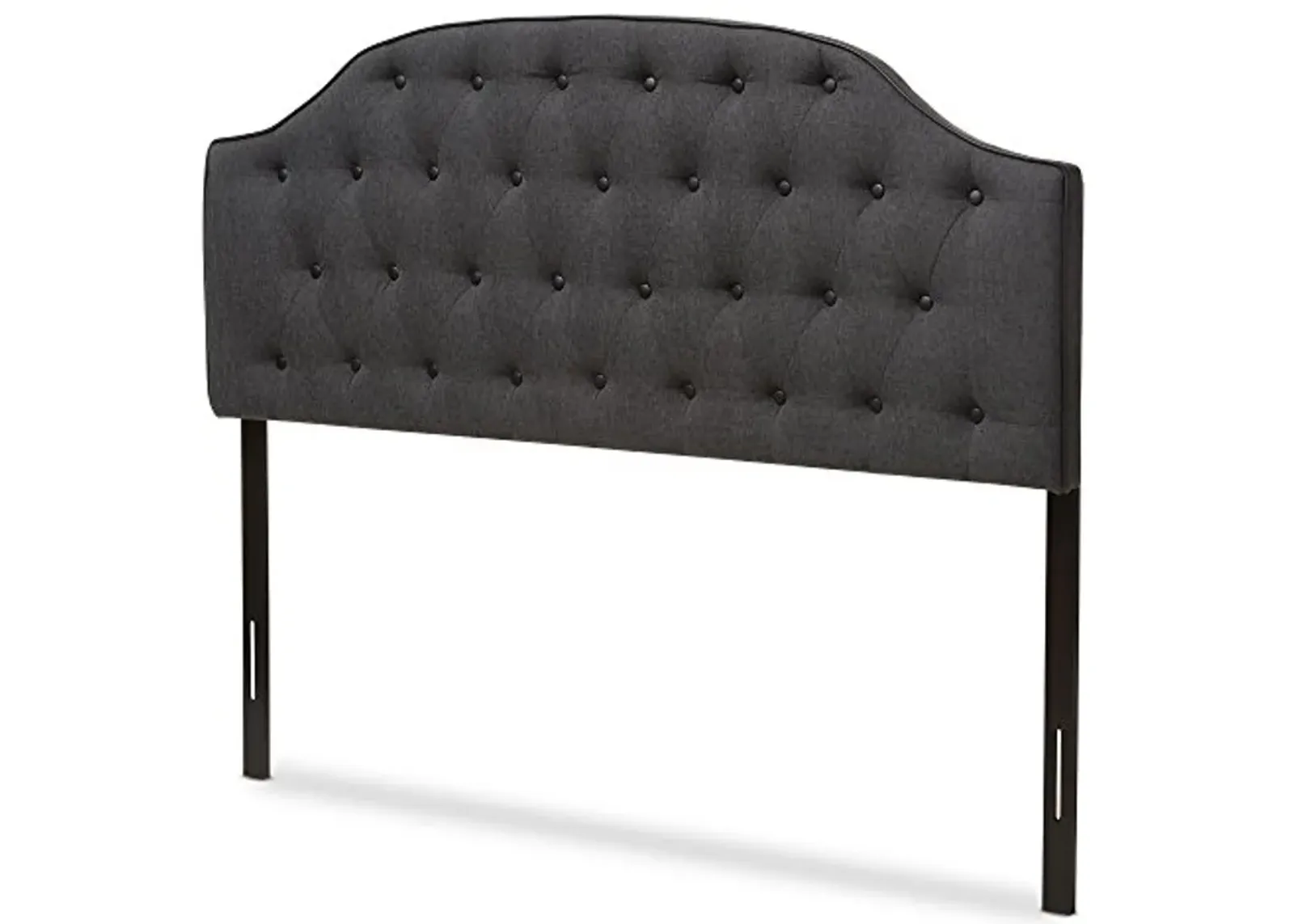 Baxton Studio Elaine Scalloped Buttoned Size Fabric Upholstered Headboard, Queen, Dark Grey