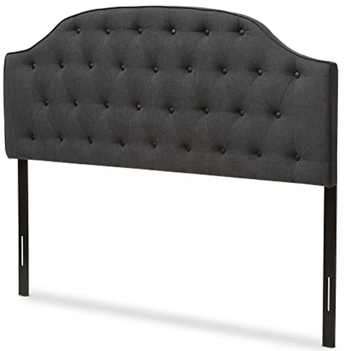 Baxton Studio Elaine Scalloped Buttoned Size Fabric Upholstered Headboard, Queen, Dark Grey