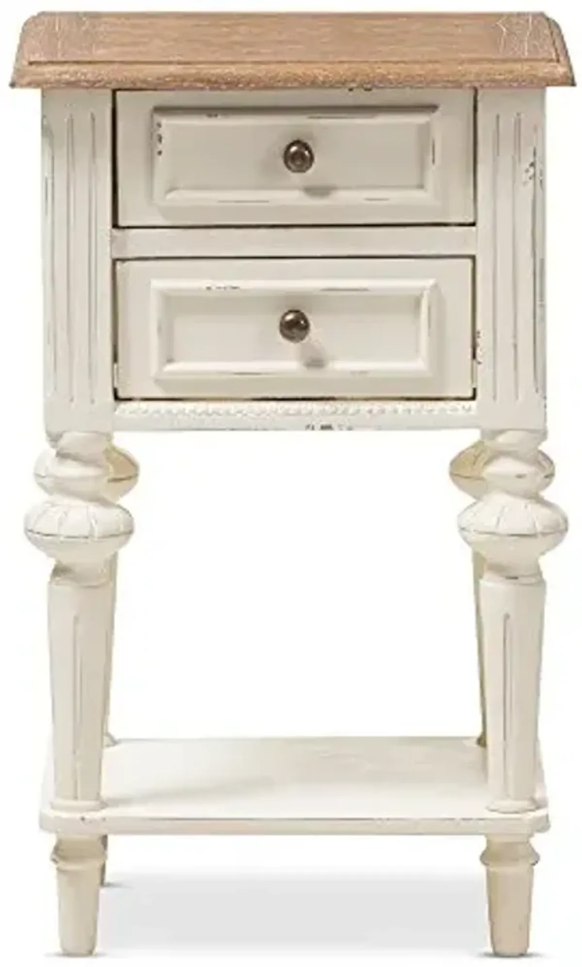 Baxton Studio Colette Weathered Oak White Wash Distressed Two-Tone 2-Drawer 1-Shelf Nightstand