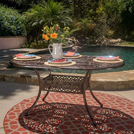 Christopher Knight Home Tucson Cast Aluminum Dining Table, Shiny Copper