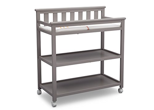 Delta Children Flat Top Changing Table with Wheels and Changing Pad - Greenguard Gold Certified, Grey