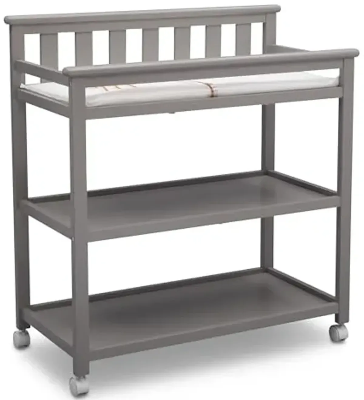 Delta Children Flat Top Changing Table with Wheels and Changing Pad - Greenguard Gold Certified, Grey