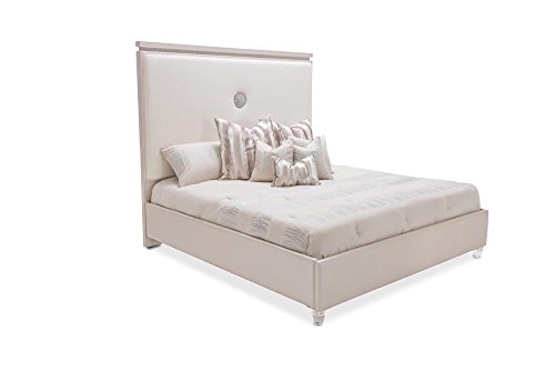 Glimmering Heights King Upholstered Platform Bed in Ivory by Aico