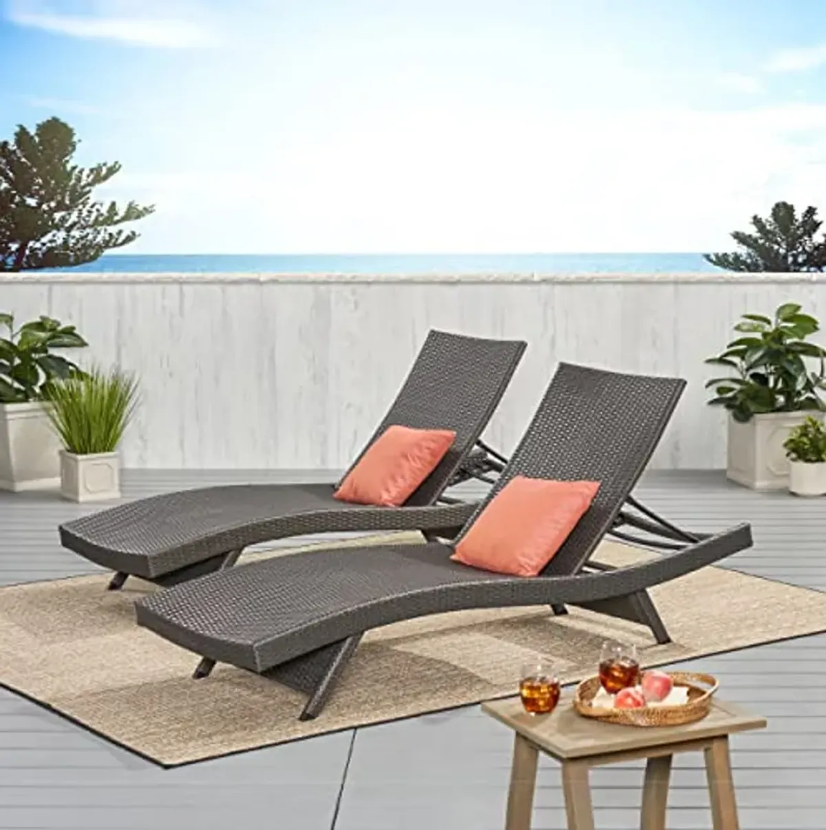 Christopher Knight Home Salem Outdoor Wicker Chaise Lounge Chairs, 2-Pcs Set, Grey