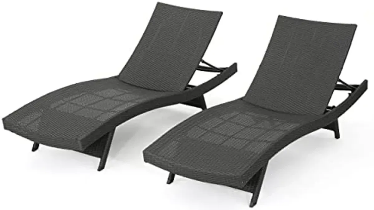 Christopher Knight Home Salem Outdoor Wicker Chaise Lounge Chairs, 2-Pcs Set, Grey