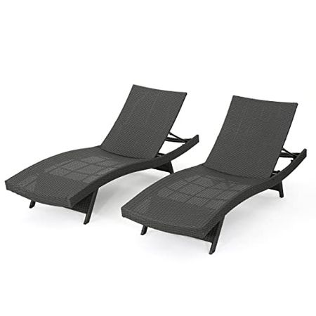 Christopher Knight Home Salem Outdoor Wicker Chaise Lounge Chairs, 2-Pcs Set, Grey