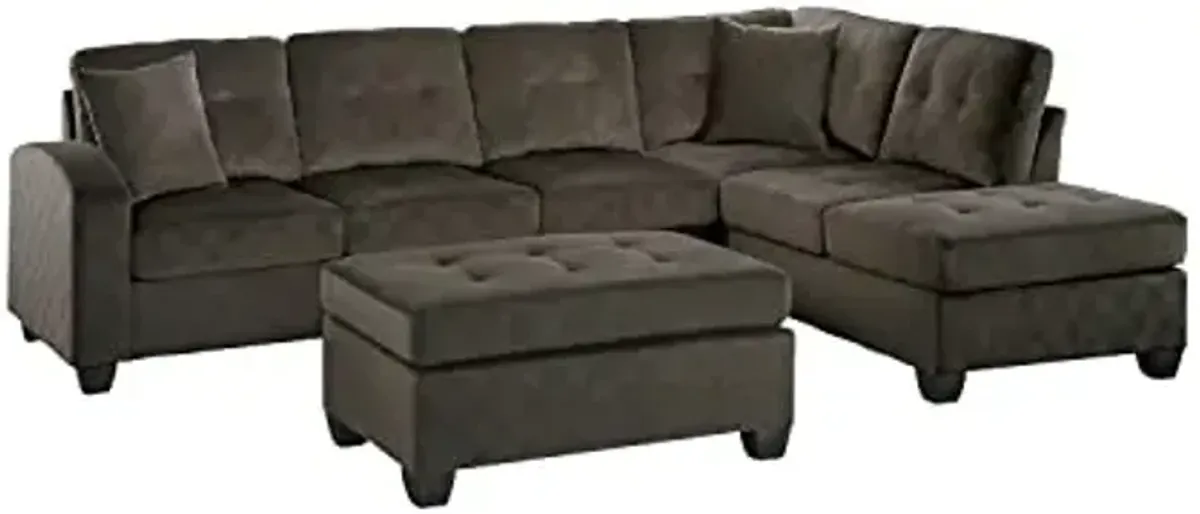 Homelegance Emilio 3-Piece Reversible Sectional with Ottoman - Chocolate