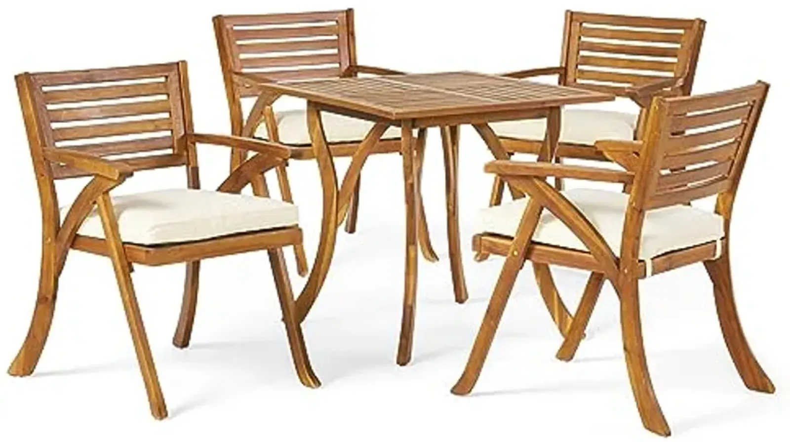 Christopher Knight Home Hermosa Acacia Wood Dining Set, 5-Pcs Set, Teak Finish