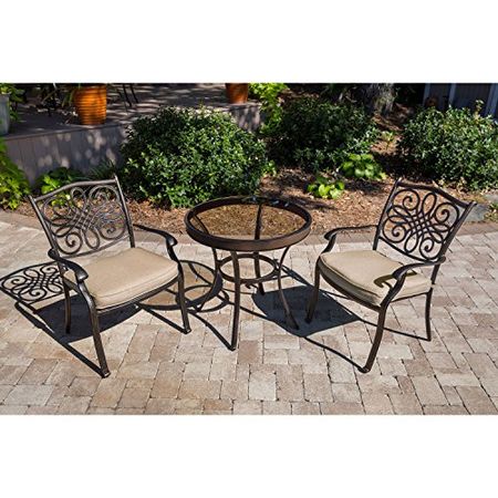 Hanover 3-Piece Tan Traditions Bistro Set 30 in. Glass-Top Table