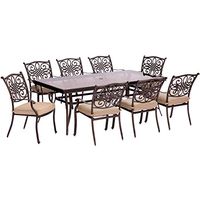Hanover TRADDN9PCG Traditions 9 Piece Set in Tan with Extra-Long Glass-Top Dining Table Outdoor Furniture